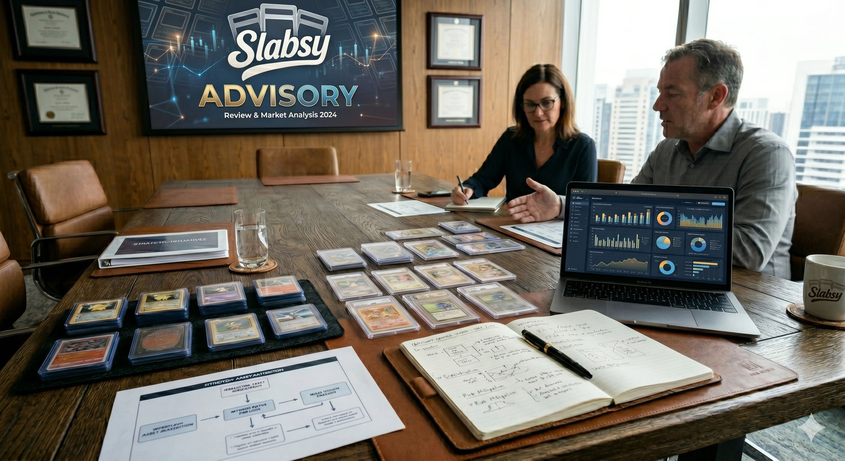Advisory session reviewing TCG business strategy and graded-card market data