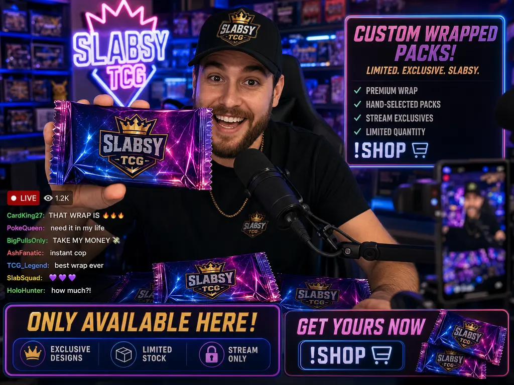 Live streamer using professionally wrapped collectible products