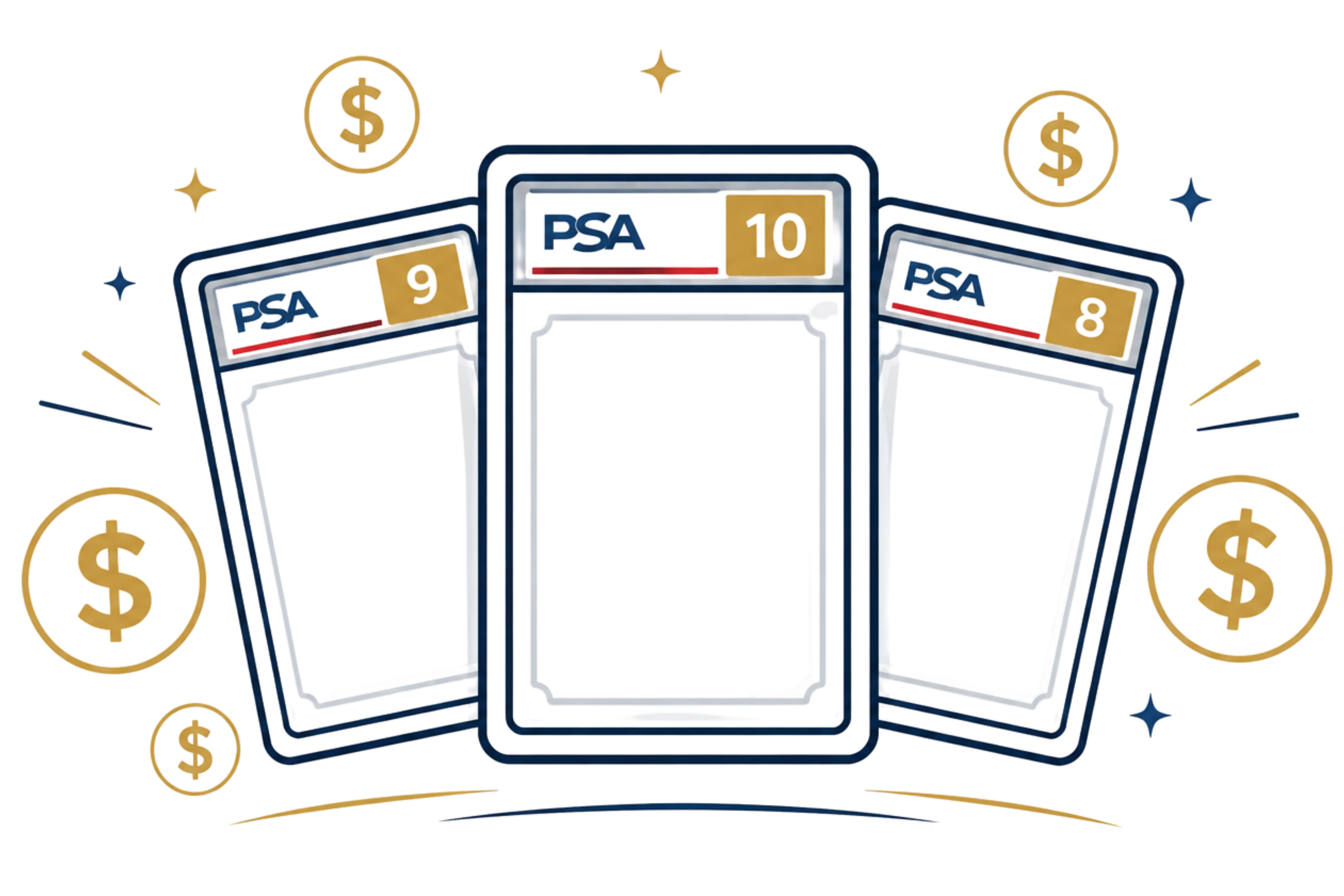 PSA slabs with payout graphic